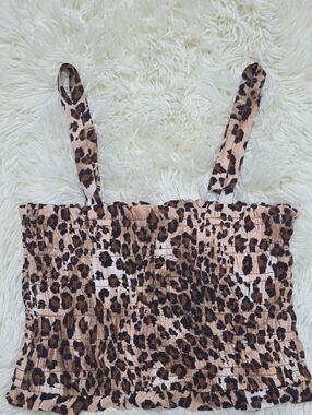 Leopard Print Smocked Cami Top - Brown